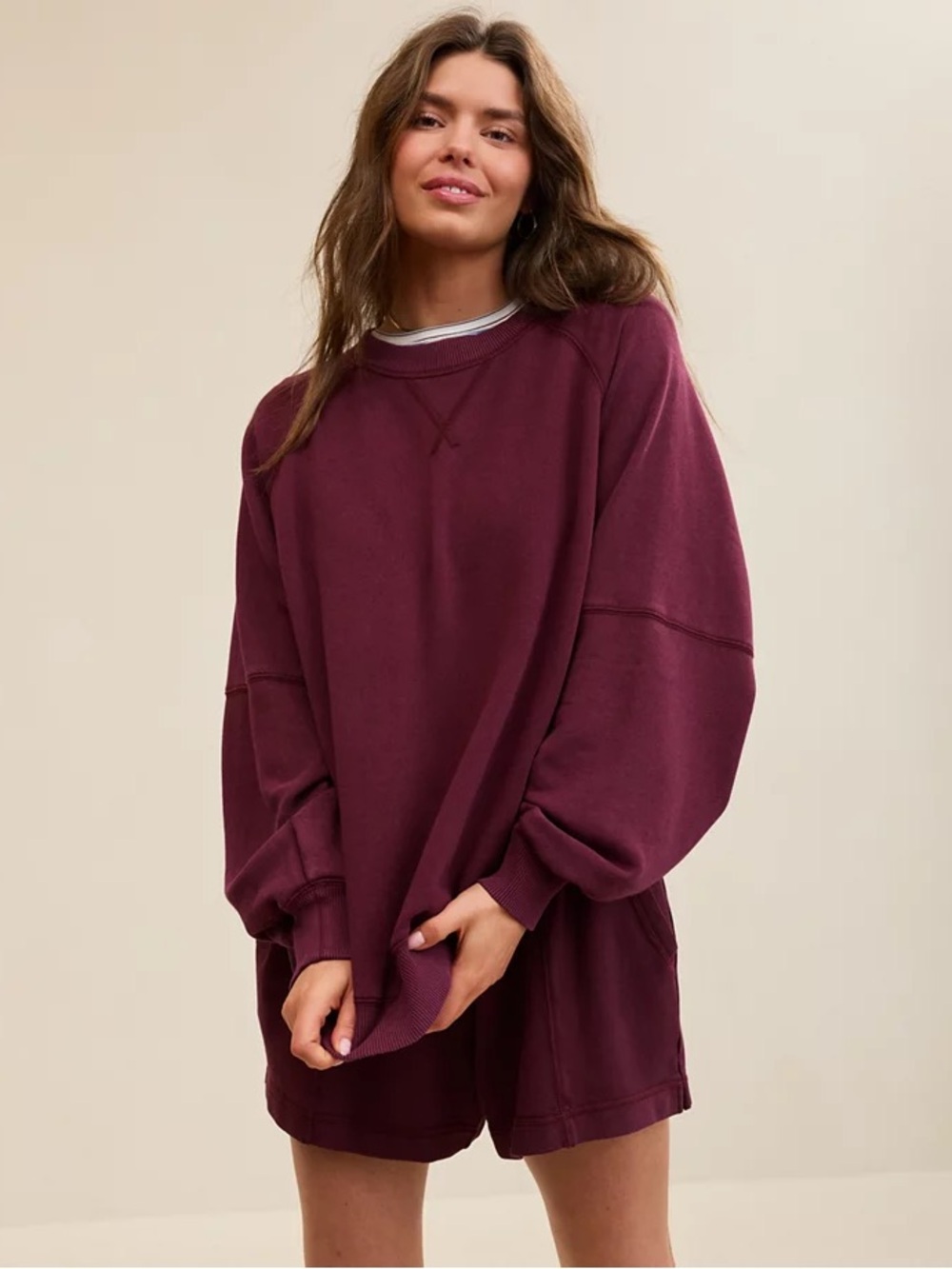 Aerie Relaxed Boyfriend Oversized Long Sleeve Burgundy Small
